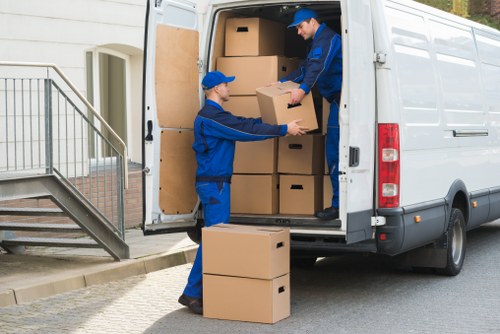 Removal team preparing a move in Barbican residential flats