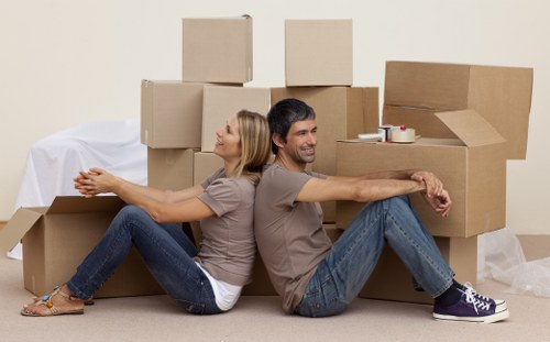 Removal van loading near Barbican residential properties