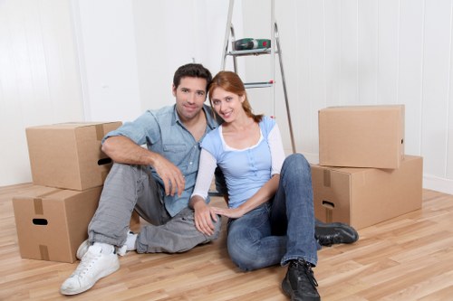 Packed office equipment prepared for relocation in Barbican